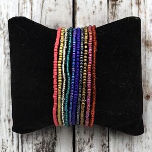 Rainbow 10-Pack Bead Bracelets Colorful Rice Beaded Womens Jewelry Stretch Band